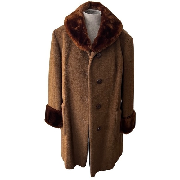 Vintage Wool Faux Fur Trimmed Pea Coat Size Medium - Picture 1 of 7